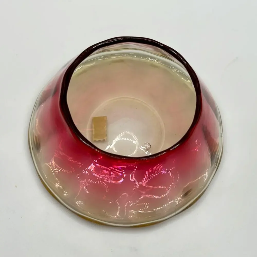 Antique Victorian Libbey Company Amberina Art Glass Small Salt Dish Bowl Signed